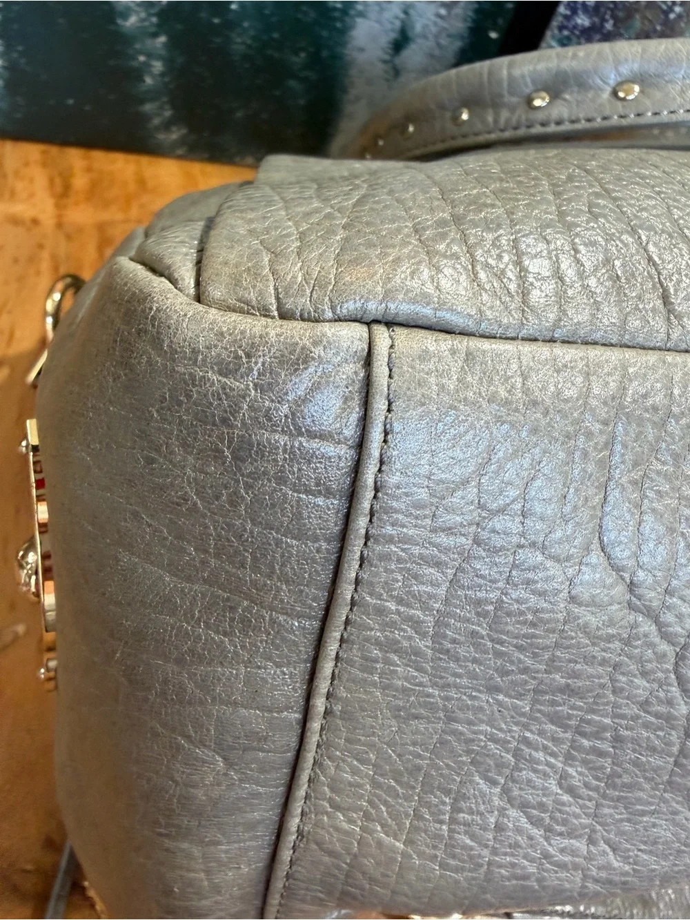 Elliott Lucca Leather Classic 2010s Albertine Metallic Pewter Bag